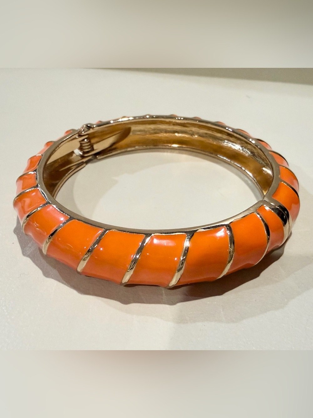 New Orange Enamel Gold-Tone Hinged Bangle Bracelet